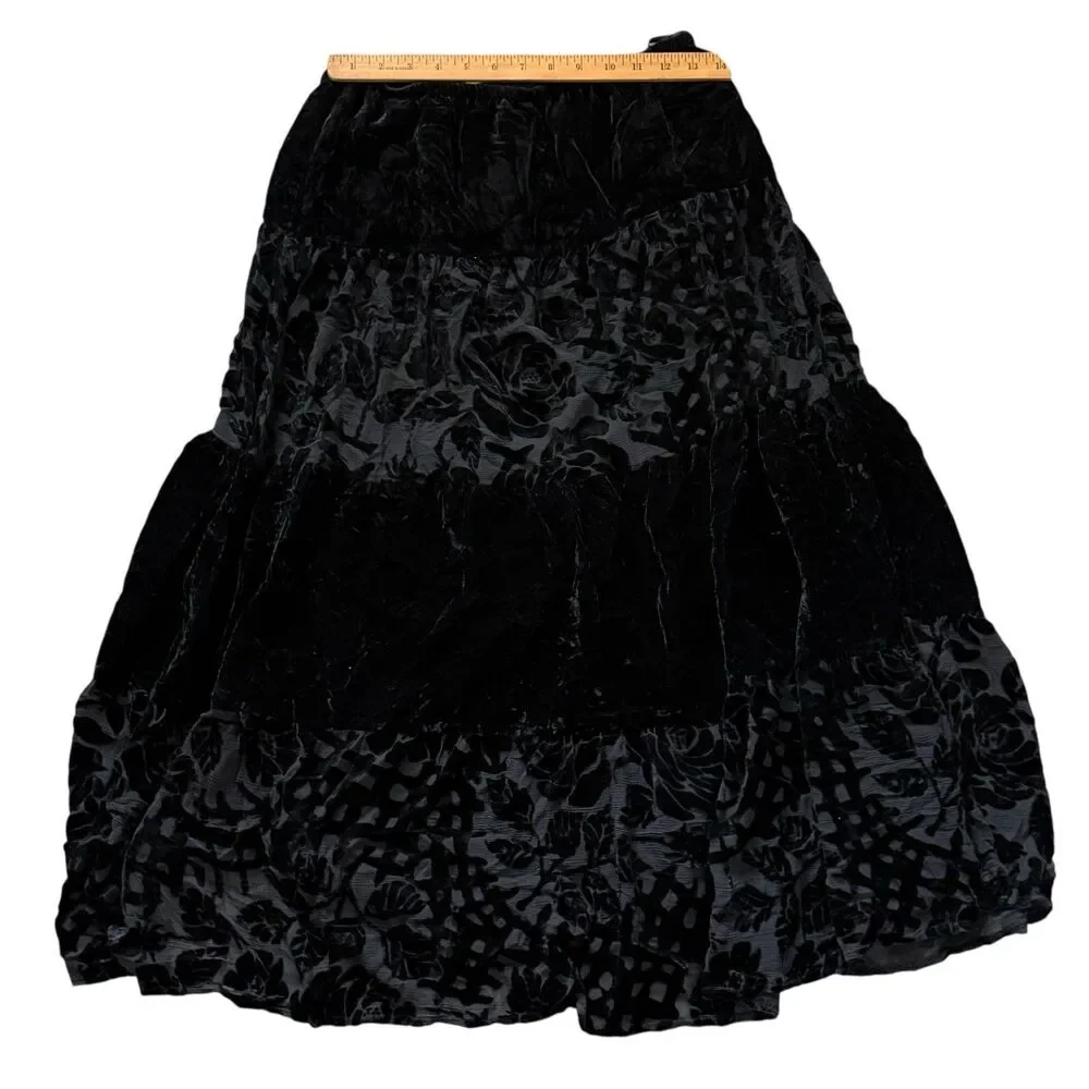 Jessica Howard Skirt Women’s 10 Black Floral Burnout Velvet Whimsigoth Hippie